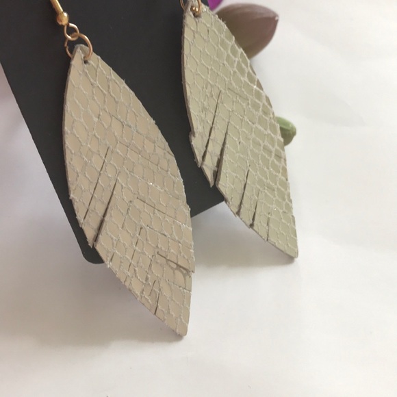 Gold Fringed Faux Leather Dangle Earrings - Picture 3 of 5